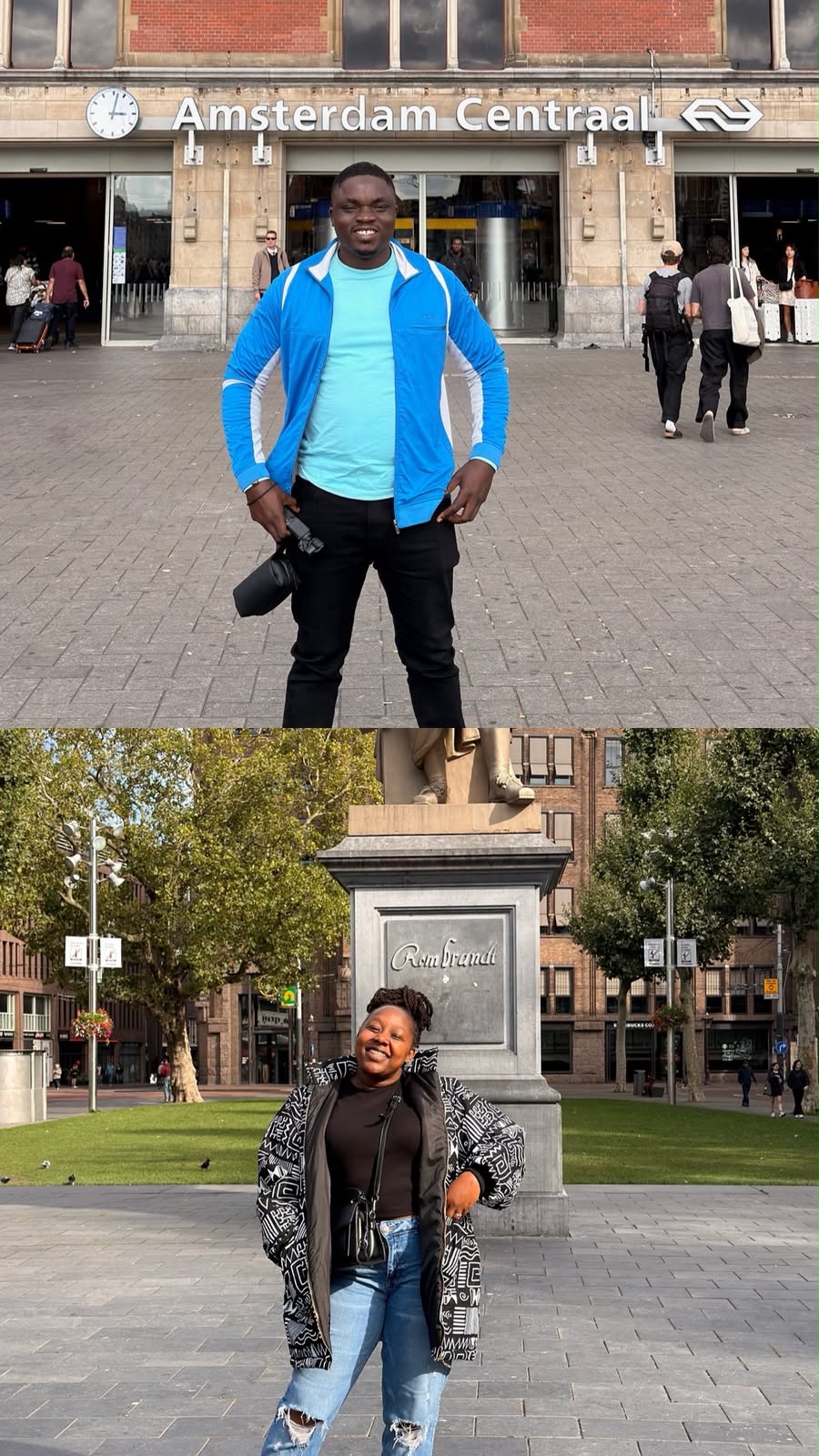 Collines Omondi and Anne Kibei at Amsterdam Centraal and Rembrandt square